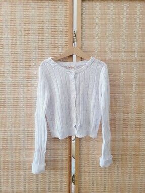 Cat & Jack Girls White Knit Button-Front Cardigan